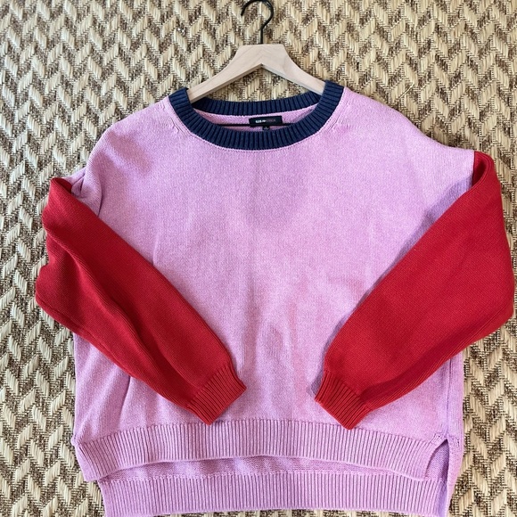 525 America Sweaters - 525 America Crewneck Sweater - Women's Large Red Pink Navy - Colorblock Knit